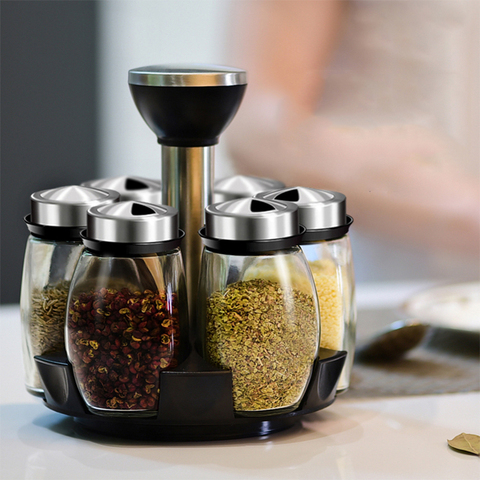 Rotating Cruet Condiment Seasoning Jars Set for Spices Pepper Sprays Bottles Salt Shakers Holder Kitchen Storage Rack Organizer ► Photo 1/6