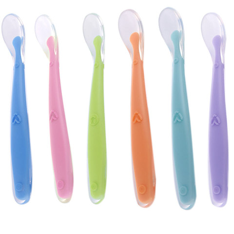 Baby Soft Silicone Spoon Candy Color Temperature Sensing Spoon Children Food Baby Feeding Dishes Feeder Appliance ► Photo 1/6