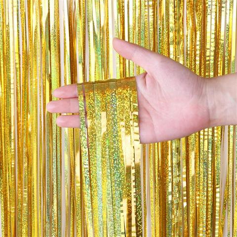 Party Backdrop Curtain Metallic Foil Fringe Shimmer Backdrop Birthday Wedding Party Wall Decoration Photo Zone Backdrop ► Photo 1/6