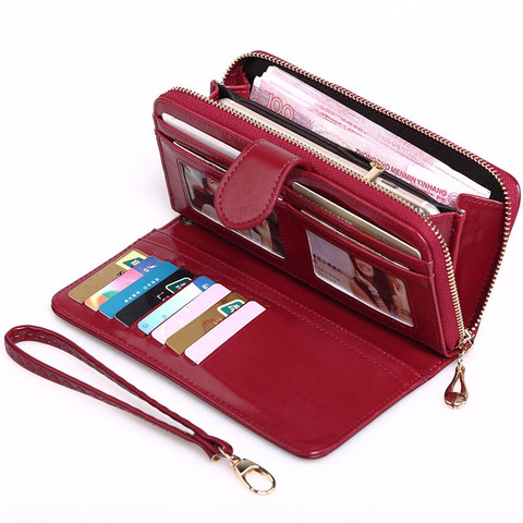 2022 New Women Oil Wax Leather Wallet Female Purses Big Capacity Hasp Zipper Purse Ladies Long Wristlet Clutch Coin Card Holders ► Photo 1/6