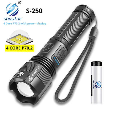 Super Bright 4 Core P70.2 LED Flashlight with Battery Display 5 Lighting Modes for Adventure, Hiking, Camping, Hunting, Etc. ► Photo 1/6