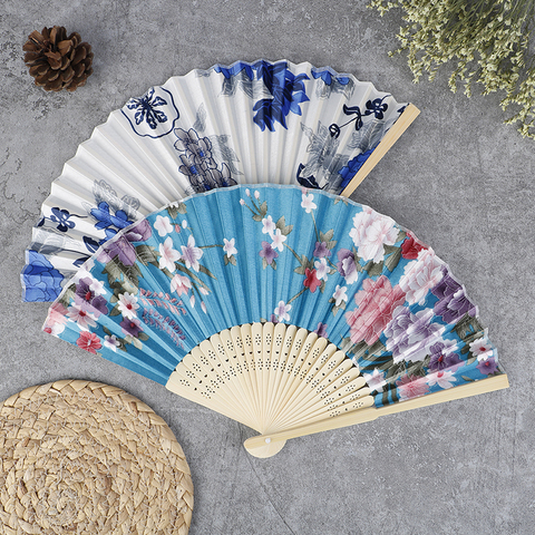 Chinese Japanese Style Silk Fan  Folding Fan Wedding Fan Art Gifts Dance Hand Fan Vintage Bamboo Folding Hand Held Flower Fan ► Photo 1/6