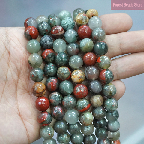 Natural Football Faceted African Blood Stone Round Loose Beads DIY Bracelet Accessories for Jewelry Making 15'' 4/6/8/10/12mm ► Photo 1/2