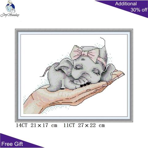 Joy Sunday Super Cute Baby Elephant DA485 14CT 11CT Counted and Stamped Sleeping Elephant Animal Home Decor Cross Stitch kits ► Photo 1/6