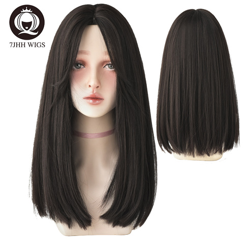 7JHH WIGS Long Straight Hair Synthetic Wig Daily Wear Non-Reflective Black Light Brown Wig For Women Heat-Resistant Wig ► Photo 1/6