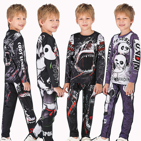 MMA Rashguard bjj Kid MMA Compression T-shirt +Pants Jiu Jusit Kickboxing Tights Trousers Set Children Rash guard boxe clothing ► Photo 1/6