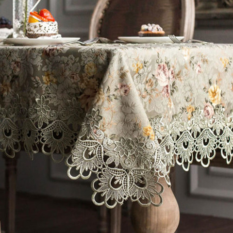 Designer Embroidered Lace Crochet Tablecloth Elegant European Rustic Floral Table Decoration Chair Cover Table Runner & Cloth ► Photo 1/6