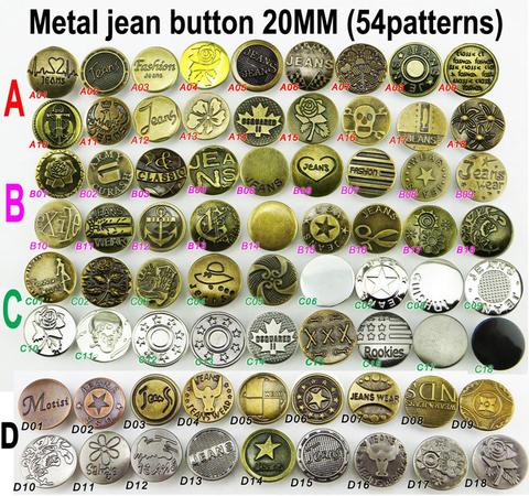 30PCS 20MM 54pattern Design Metal Jeans Button Garment Fit Round Buttons  Brand Clothes Accessory JMB-186 ► Photo 1/6