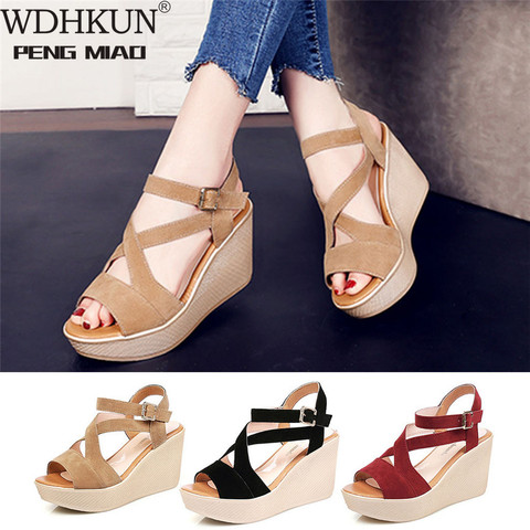 Women Ladies Women Fish Mouth Non-slip Platform Slope High Heels Sandals Buckle Strap Sandals Outdoor Style for Women ► Photo 1/6