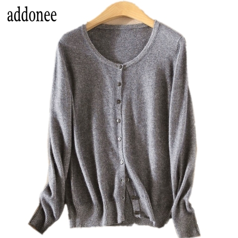 Addonee Autumn Winter Fashion Cashmere Sweater Women Cardigan Female O-Neck Knitted Coat Slim Sweater Plus Size 12 Colors New  ► Photo 1/6