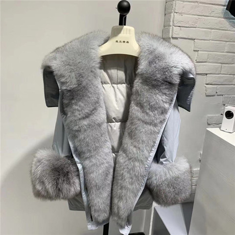 Winter Jacket Women Real Fur Coat big Natural raccoon Fur Collar long parka white duck down jacket streetwear Korea fashion ► Photo 1/6
