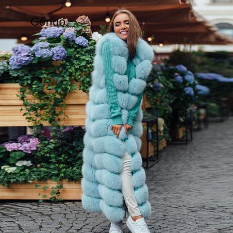 Luxury Faux Fox Fur Winter Vest Jacket Sleeveless O-Neck Thick Warm Horizontal Stripe Long Style Flurry Fake Fur Overcoat Female ► Photo 1/6