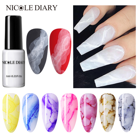 NICOLE DIARY 6ML Watercolor Nail Polish Blooming DIY Nail Gel Decoration Salon Smoke Effect Bubble Varnish Nails Accessories ► Photo 1/6