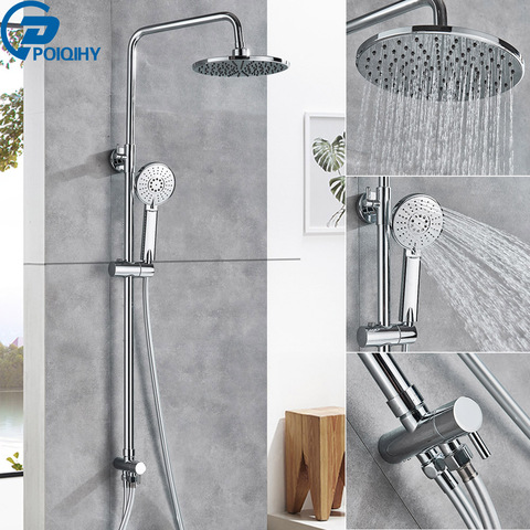 POIQIHY Bathroom Shower System Bath Shower Faucet Bathtub Faucet Mixer Tap Handheld Shower Set Wall Mounted Slide Bar Shower Kit ► Photo 1/6