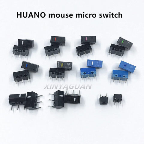 2Pcs/lot HUANO mouse micro switch button white yellow blue pink green dot blue shell white dot General OMRON square 3-pin switch ► Photo 1/6