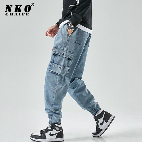 CHAIFENKO New Hip Hop Cargo Jeans Pants Men Fashion Casual Harem Joggers Trousers Men Streetwear Denim Jeans Men Plus Size M-8XL ► Photo 1/6