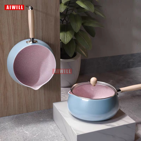 AIWILL Colorful Small Milk Pan Instant Noodles Non-Stick Small Stew Pans Enamels Anti-Overflow Cute Non-Stick Mini Pot ► Photo 1/6