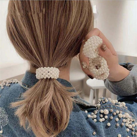 Pearl Hair Bands Women Ponytail Holder Elastic Rubber Rope Ties Hair  Accessories