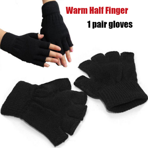 1 Pair Half Finger Fingerless Gloves Men/Women Black Warm Knitted Stretch Elastic Winter Outdoor Equipment Cycling Accessories ► Photo 1/6