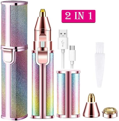 2 IN 1 Facial Hair Remover for Women Eyebrow Trimmer Painless,Portable Lady Shaver With LED Ligh For Peach Fuzz/Lips/Chin/Armpit ► Photo 1/6