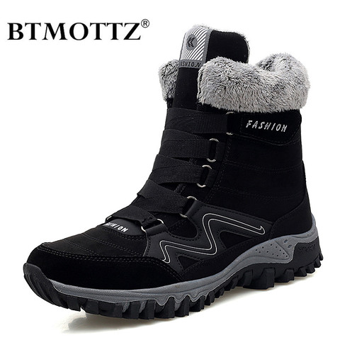 Leather Men Boots Winter with Fur Super Warm Snow Boots Men Winter Work Casual Shoes Sneakers High Top Rubber Ankle Boots Female ► Photo 1/6