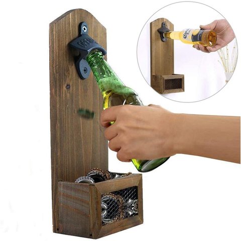 Wall-Mounted Beer Bottle Opener Retro Color Beer Corkscrew Wooden Corkscrew Wall-Mounted Cast Iron Opener ► Photo 1/6