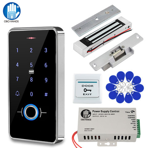 IP68 Waterproof Door Access Control System Biometrics RFID Keypad + Power Supply + 180KG Electric Magnetic Strike Locks for Home ► Photo 1/6