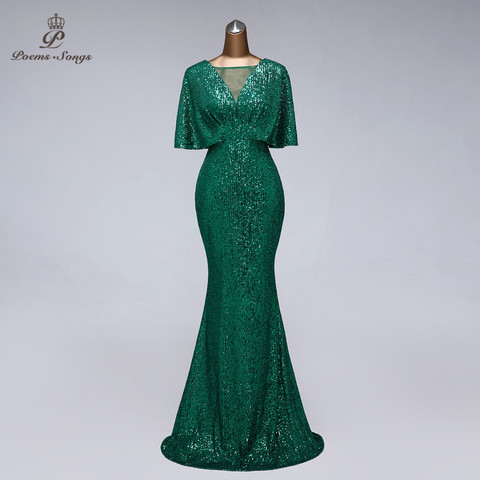 Sexy sequin Evening dress short sleeves vestidos de fiesta green dress evening gowns for women Party dress prom dresses ► Photo 1/6