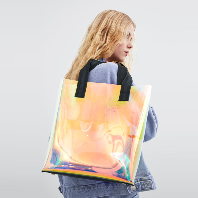 PVC Iridescent tote bag|Shopper purse|clear handbag|Holographic Transparent Handbags|shopping bag|Laser Pouches|beach bag airport tote|gift