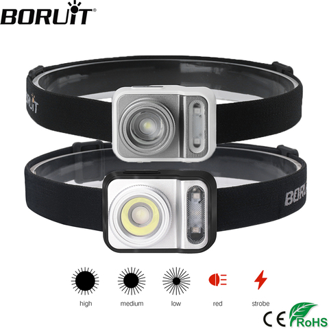 BORUiT B36 XP-G2+2*3030 Red Light LED Mini Headlamp 5-Mode Zoom Headlight Waterproof Head Torch Hunting Camping Use AAA Battery ► Photo 1/6