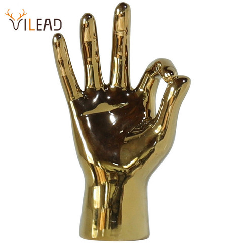 VILEAD Golden Porcelain Gesture Finger Figurines Modern Ornaments Home Room Decoration Desktop Statue Gifts ► Photo 1/6