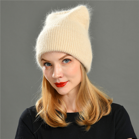 Women Knitted Winter Hat Ears Female Warm Rabbit Hair Knitted Beanie Girls Solid Cashmere Knitted Women Skullies Beanie Soft Hat ► Photo 1/6