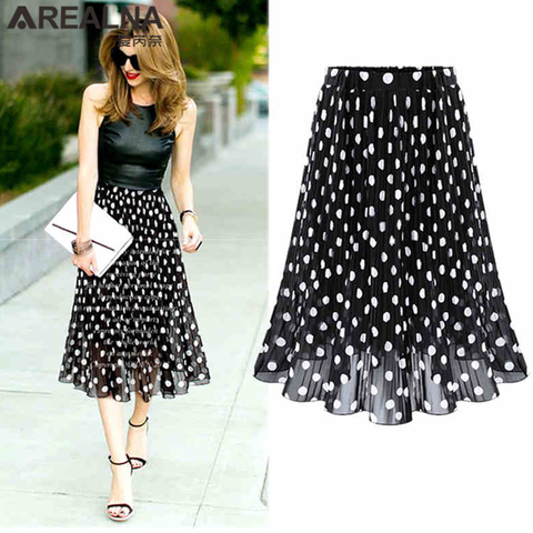 Black White Women's Tulle Polka Dot Chiffon Pleated Skirt Summer Skirts Womens Plus Size Harajuku Korean Midi Flared Skirt Women ► Photo 1/6