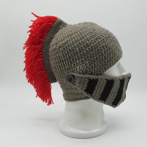 New Winter Handmade Funny Hats Cool Red Tassel Roman Knight Helmet