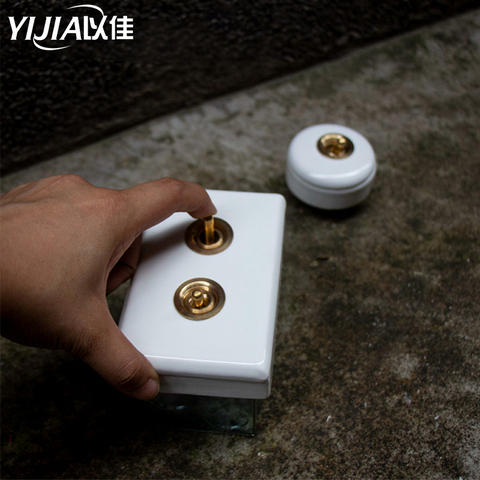 Brass wall toggle switch High Quality Home Improvement Retro Ceramic Knob Switch Light wall switch wallpad Switch for livingroom ► Photo 1/6