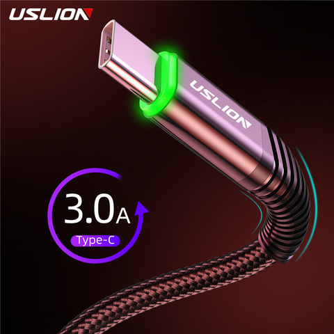 USLION USB Type C Cable 3A Fast Charging Wire Type-C for Samsung Xiaomi Huawei USB C Mobile Phone Cable Charger LED Cord ► Photo 1/6