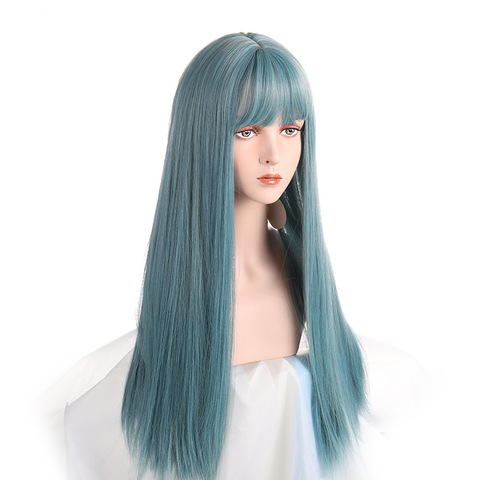 VICWIG Long Cosplay Wig With Bangs Light Blue Yellow Purple Synthetic Straight Hair Heat-resistant Rose Net Wigs For Women ► Photo 1/6