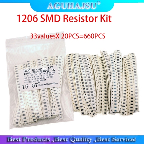 1206 SMD Resistor Kit Assorted Kit   1ohm-1M ohm 1% 33valuesX 20PCS=660PCS Sample Kit ► Photo 1/1