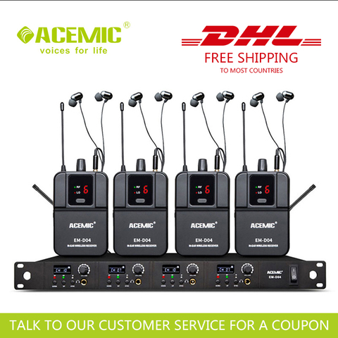 FAST SHIPPING ACEMIC EM-D04 FOUR CHANNEL WIRELESS IN EAR MONITOR SYSTEM STAGE MONITOR GOOD QUALITY IN EARS ► Photo 1/6