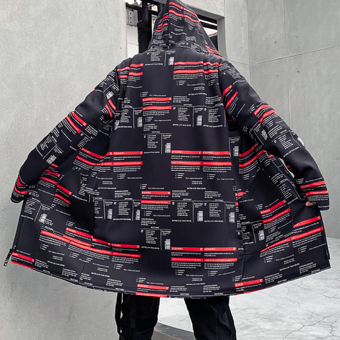 Men Trench Coat fashion Printed Streetwear Hooded Windbreaker Slim Fit Overcoat Outwear ► Photo 1/6