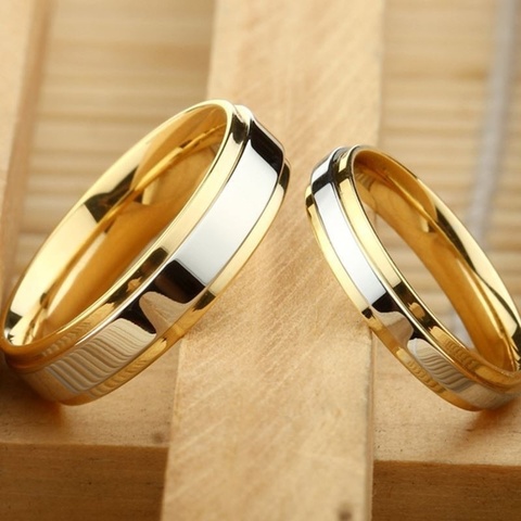 New Fashion Simple Design 316 Titanium Steel Mens Rings Lover Couple Rings Alliance Gold Wedding Band Rings Set for Women Men ► Photo 1/6