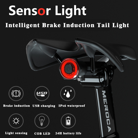 MEROCA Bike Rear Light Auto Start/Stop Brake Sensing IPx6 Waterproof LED Charging Cycling 100 lumens Bicycle Taillight ► Photo 1/6