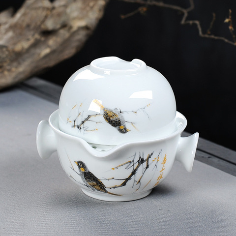 Tea set Chinese Kung Fu gaiwan teapot teacups fair mug tea sets white travel tea set drinkware Free shipping ► Photo 1/6