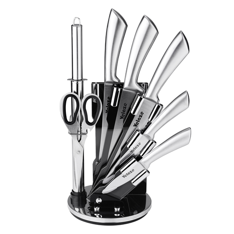 Velaze 8-Piece Stainless Steel Cheaf Meat Steak Kitchen Knife Set Kitchen Scissors Knife Sharpener with Spinning knife Holder ► Photo 1/6