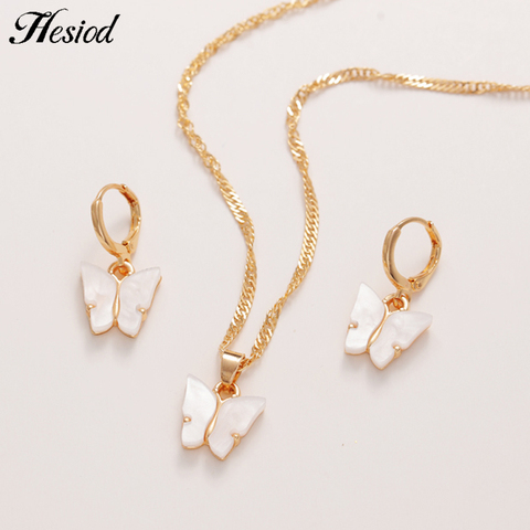 White Acrylic Butterfly Jewelry Sets Women Gold Link Chain Necklace Butterfly Insect Hoop Drop Earrings Set Wedding Party Gifts ► Photo 1/6