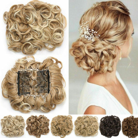 S-noilite LARGE Comb Clip In Curly Synthetic Hair Pieces Chignon Updo Cover Hairpiece Extension Hair Bun ► Photo 1/6