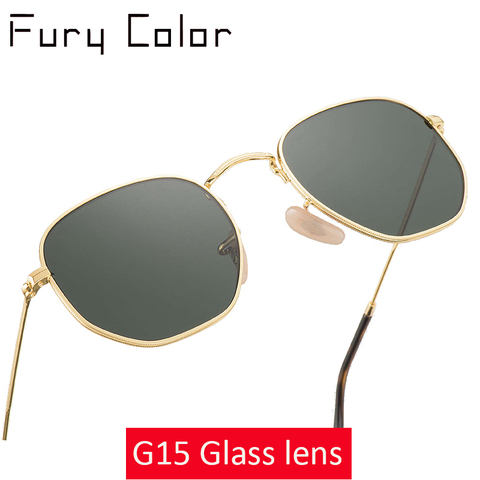 Real Glass lens fashion sunglasses Retro Round hexagonal luxury brand sun glasses women men eyewear shades gafas Oculos de sol ► Photo 1/6