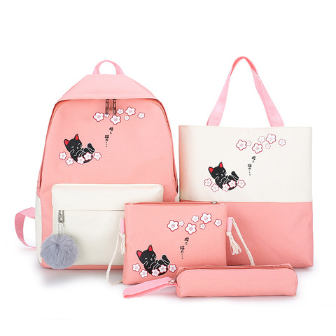 4 Sets/Pcs Woman Laptop Backpack Ribbons School Backpacks cute cat Schoolbag For Teenagers Girls Student Book Bag Female Satchel ► Photo 1/5