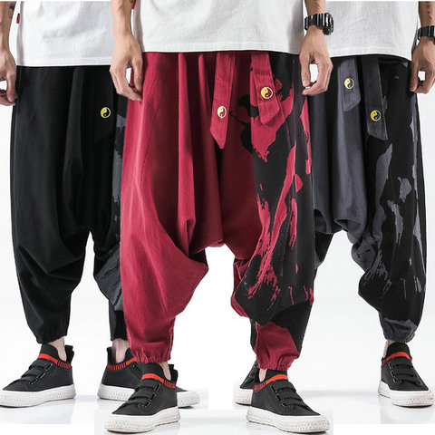 2022 New Mens Cross Pants Harajuku Style Harem Pants Male Loose Cotton Linen Sweatpant Mens Casual Streetwear Large size M-5XL ► Photo 1/6