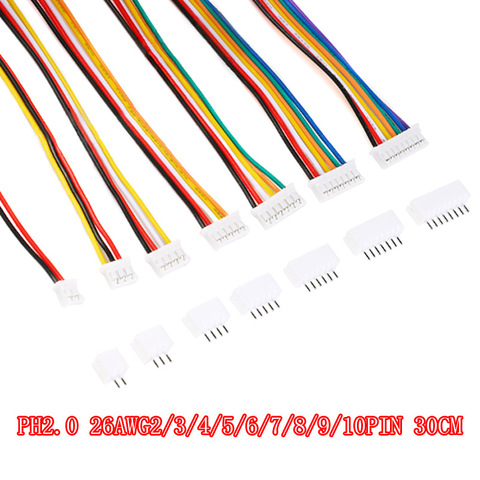10Sets Micro Mini JST 2.0 PH Connector Male Female 2/3/4/5/6/7/8/9/10-Pin Plug With Wires Cables Socket 300MM 26AWG ► Photo 1/6
